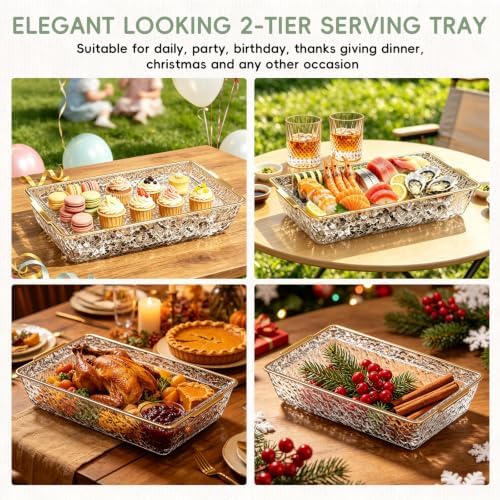 2 Set 16" x 9" Chilled Serving Tray for Parties with lids Compartments Ice Chilled Party Platter Charcuterie, alternate view