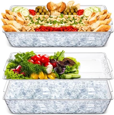 2 Set 16" x 9" Chilled Serving Tray with Compartments, Clear in Clear