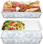 2 Set 16" x 9" Chilled Serving Tray with Compartments, White Clear in White Clear