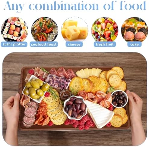 2 Set 16" x 9" Plastic Chilled Serving Tray for Parties, Dark Wood in Dark Wood, alternate view 4