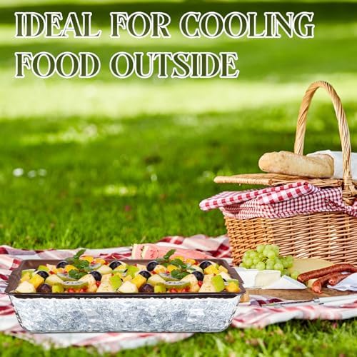 2 Set 16" x 9" Plastic Chilled Serving Tray for Parties, Dark Wood in Dark Wood, alternate view 6