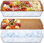 2 Set 16" x 9" Plastic Chilled Serving Tray for Parties, Light Wood in Light Wood