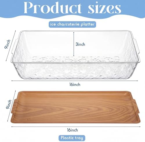 2 Set 16" x 9" Plastic Chilled Serving Tray for Parties, Light Wood in Light Wood, alternate view 3