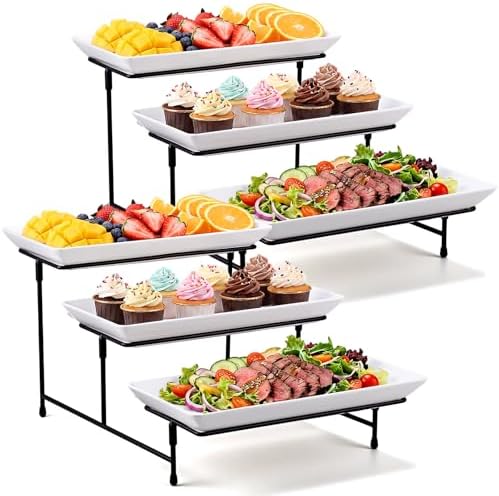 2 Set 3 Tier Serving Trays for Party 12 Inch Serving Platters and Trays Tiered Tray Stand with Collapsible Metal
