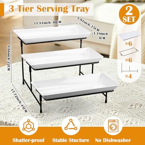 2 Set 3 Tier Serving Trays for Party 12 Inch Serving Platters and Trays Tiered Tray Stand with Collapsible Metal, alternate