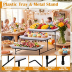 2 Set 3 Tier Serving Trays for Party 12 Inch Serving Platters and Trays Tiered Tray Stand with Collapsible Metal, alternate