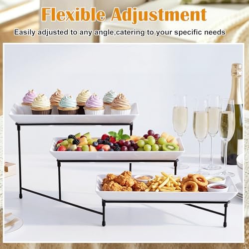2 Set 3 Tier Serving Trays for Party 12 Inch Serving Platters and Trays Tiered Tray Stand with Collapsible Metal, alternate
