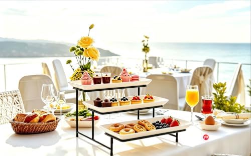 2 Set 3 Tier Serving Trays for Party, 12 Inch Serving Platters with Metal Display Stand, Collapsible Tiered Tray, alternate