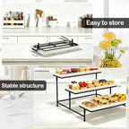 2 Set 3 Tier Serving Trays for Party, 12 Inch Serving Platters with Metal Display Stand, Collapsible Tiered Tray, alternate