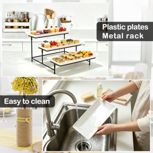 2 Set 3 Tier Serving Trays for Party, 12 Inch Serving Platters with Metal Display Stand, Collapsible Tiered Tray, alternate
