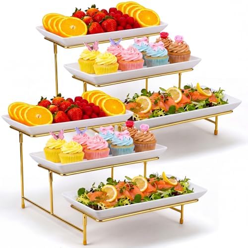 2 Set 3 Tier Serving Trays for Party 14 Inch Serving Platters and Trays Tiered Tray Stand with Collapsible Metal