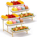 2 Set 3 Tier Serving Trays for Party 14 Inch Serving Platters and Trays Tiered Tray Stand with Collapsible Metal