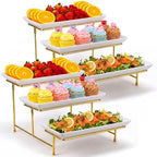 2 Set 3 Tier Serving Trays for Party 14 Inch Serving Platters and Trays Tiered Tray Stand with Collapsible Metal