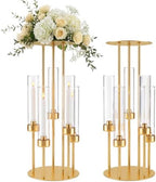 2 Set 5 Arm Gold Candelabra Centerpieces with Flower Stand for Table, 24.4" in Gold