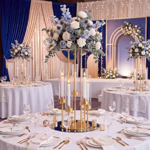 2 Set 5 Arm Gold Candelabra Centerpieces with Flower Stand for Table, 24.4" in Gold, alternate view 2