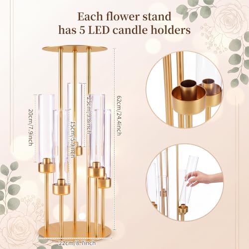 2 Set 5 Arm Gold Candelabra Centerpieces with Flower Stand for Table, 24.4" in Gold, alternate view 3