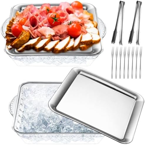 2 Set 9" Chilled Serving Tray for Parties with Compartments Ice Chilled Party Platter Charcuterie Serving Board
