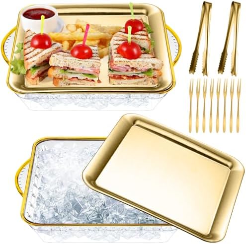 2 Set 9" Chilled Serving Tray for Parties with Compartments Ice Chilled Party Platter Charcuterie Serving Board