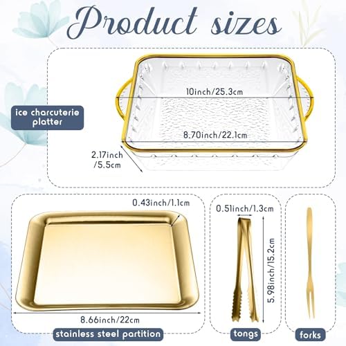 2 Set 9" Chilled Serving Tray for Parties with Compartments Ice Chilled Party Platter Charcuterie Serving Board, alternate