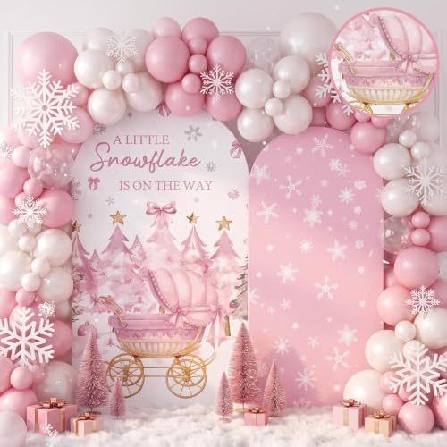 2 Set a Little Snowflake is on The Way Arch Backdrop Cover in Pink, alternate view 3