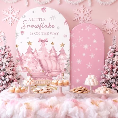 2 Set a Little Snowflake is on The Way Arch Backdrop Cover in Pink, alternate view 4