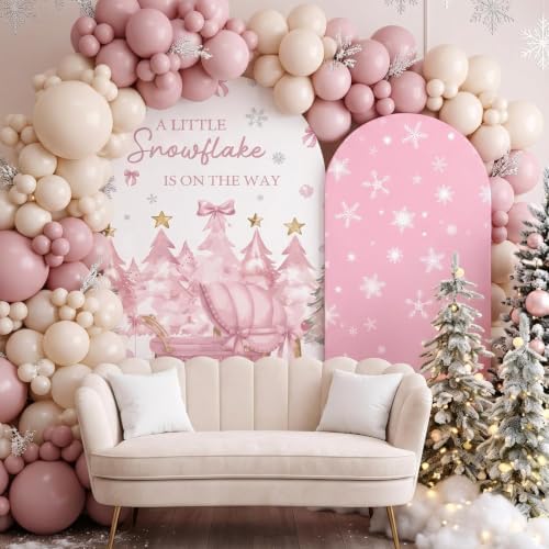 2 Set a Little Snowflake is on The Way Arch Backdrop Cover in Pink, alternate view 6