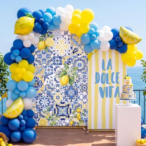 2 Set Amalfi Coast Party Decorations Arch Backdrop Cover in 7.2 x 3.77 ft / 6 x 2.46 ft in blue, yellow