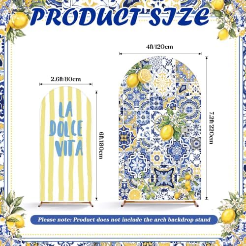 2 Set Amalfi Coast Party Decorations Arch Backdrop Cover in 7.2 x 3.77 ft / 6 x 2.46 ft in blue, yellow, alternate view 2