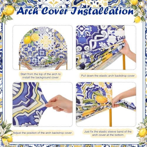2 Set Amalfi Coast Party Decorations Arch Backdrop Cover in 7.2 x 3.77 ft / 6 x 2.46 ft in blue, yellow, alternate view 4