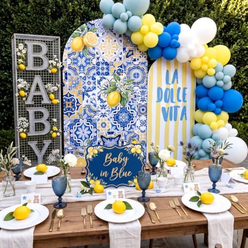 2 Set Amalfi Coast Party Decorations Arch Backdrop Cover in 7.2 x 3.77 ft / 6 x 2.46 ft in blue, yellow, alternate view 5
