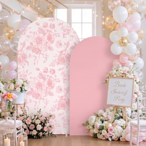 2 Set Arch Cover Pink Wedding Party Backdrop 7.2ft 6.6ft in 7.2ft x 4ft & 6.6ft x 3.3ft in Pink