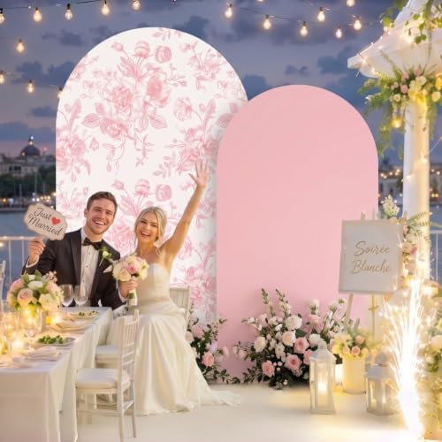 2 Set Arch Cover Pink Wedding Party Backdrop 7.2ft 6.6ft in 7.2ft x 4ft & 6.6ft x 3.3ft in Pink, alternate view 5