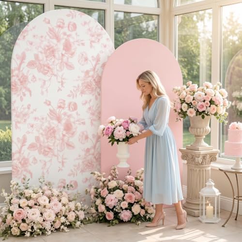 2 Set Arch Cover Pink Wedding Party Backdrop 7.2ft 6.6ft in 7.2ft x 4ft & 6.6ft x 3.3ft in Pink, alternate view 6