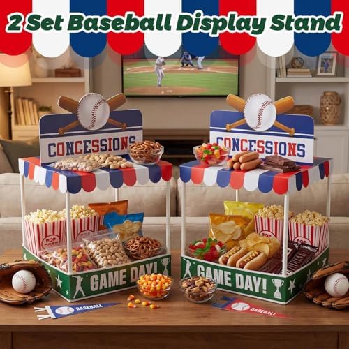 2 Set Baseball Party Decor Concession Treat Stand 20.5" x 12", alternate view 2
