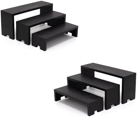 2 Set Black Display Risers Small Wooden Perfume Riser for Display Stand 6Pcs 3 Tiered Cologne Shelf Men