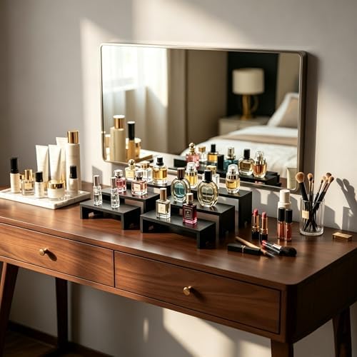 2 Set Black Display Risers Small Wooden Perfume Riser for Display Stand 6Pcs 3 Tiered Cologne Shelf Men, alternate view 2