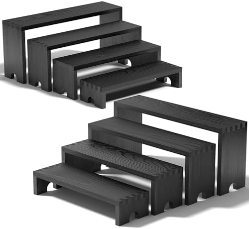 2 Set Black Wooden Tiered Riser Display Stands for Vendor Events, Stackable Wood Cupcake Stand, Farmhouse Decor