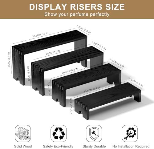 2 Set Black Wooden Tiered Riser Display Stands for Vendor Events, Stackable Wood Cupcake Stand, Farmhouse Decor, alternate