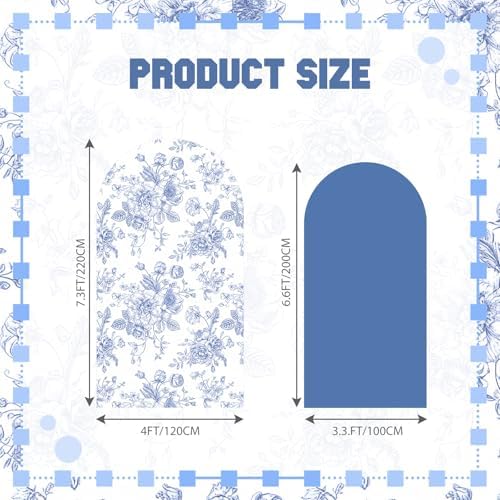 2 Set Blue Floral Arch Cover Stretchy Wedding Party Backdrop, alternate view 2
