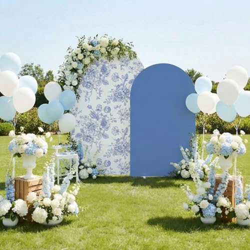 2 Set Blue Floral Arch Cover Stretchy Wedding Party Backdrop, alternate view 3