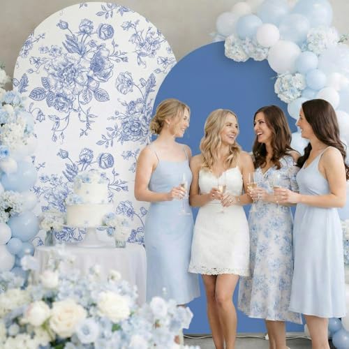 2 Set Blue Floral Arch Cover Stretchy Wedding Party Backdrop, alternate view 4