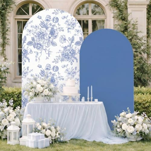 2 Set Blue Floral Arch Cover Stretchy Wedding Party Backdrop, alternate view 6