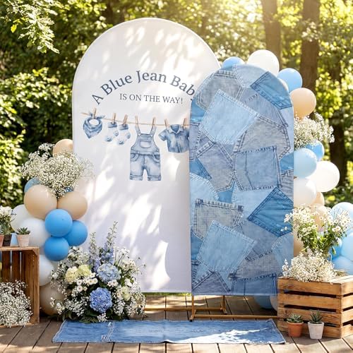 2 Set Blue Jean Baby Shower Arch Backdrop Cover 7.2ft 6.6ft in 7.2ft x 4ft and 6.6ft x 3.3ft in Blue