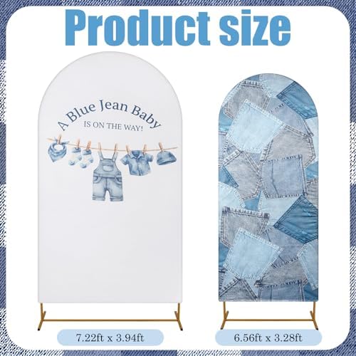 2 Set Blue Jean Baby Shower Arch Backdrop Cover 7.2ft 6.6ft in 7.2ft x 4ft and 6.6ft x 3.3ft in Blue, alternate view 2