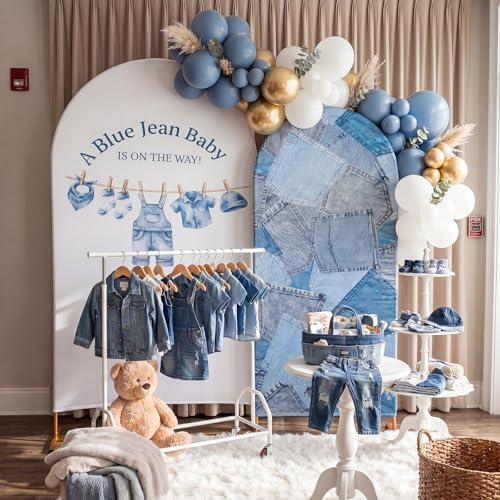 2 Set Blue Jean Baby Shower Arch Backdrop Cover 7.2ft 6.6ft in 7.2ft x 4ft and 6.6ft x 3.3ft in Blue, alternate view 3