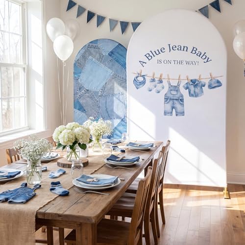 2 Set Blue Jean Baby Shower Arch Backdrop Cover 7.2ft 6.6ft in 7.2ft x 4ft and 6.6ft x 3.3ft in Blue, alternate view 4