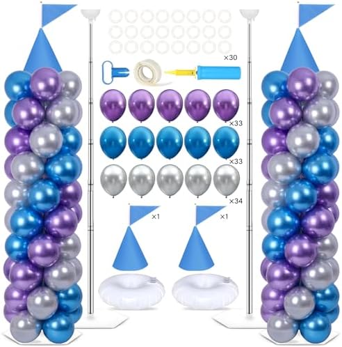 2 Set Blue Princess Castle Balloon Column Stand Kit Adjustable Decor