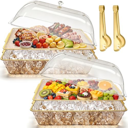 2 Set Chilled Serving Trays for Parties Keep Food Cold Outside Party in Full Gold