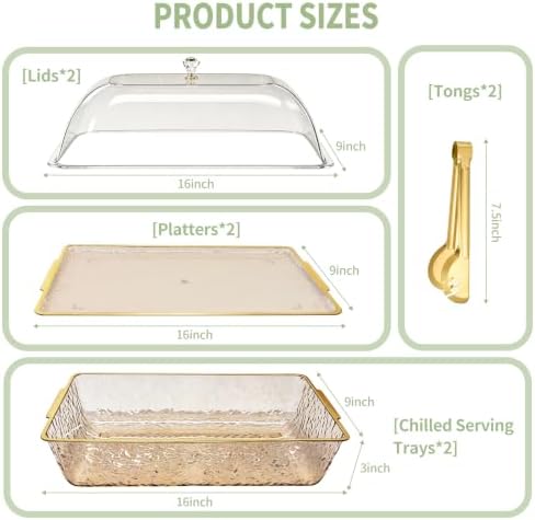 2 Set Chilled Serving Trays for Parties Keep Food Cold Outside Party in Full Gold, alternate view 2