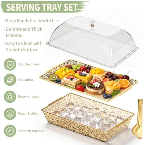 2 Set Chilled Serving Trays for Parties Keep Food Cold Outside Party in Full Gold, alternate view 3